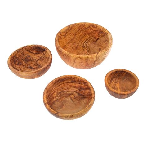 Olive Wood Bowl Set of 4 - Handmade Wooden Serving Bowls