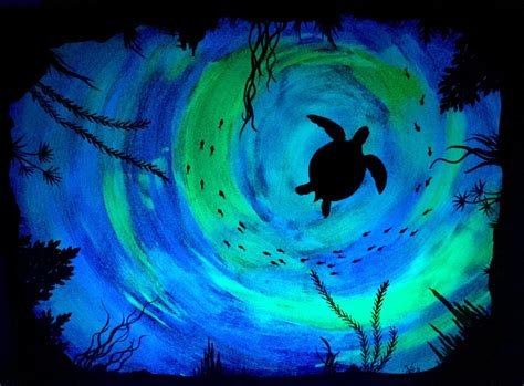 Sea Turtle Glow in the Dark Art ocean turtle art sea painting | Etsy