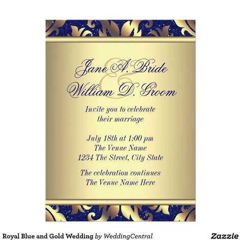 Royal Blue and Gold Wedding Invitation | Zazzle | Invitation template, Gold wedding invitations ...