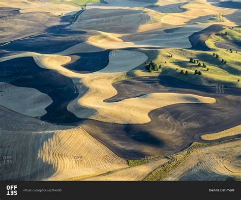 Aerial photography at harvest time in the Palouse region of Eastern ...