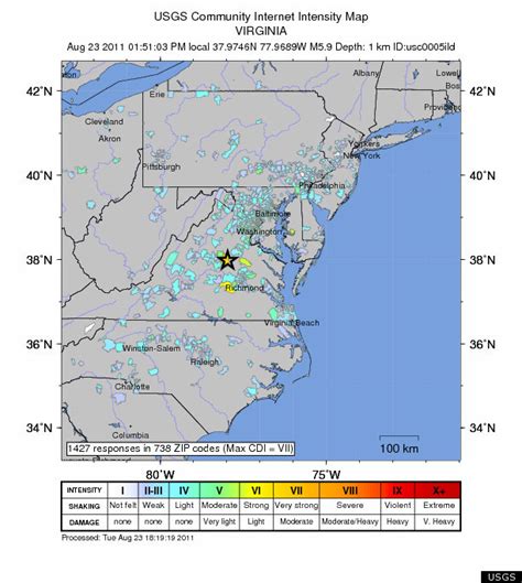 Virginia Earthquake 2011 MAPS: Estimated 5.8 Quake Felt Along East ...