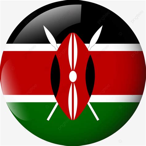 Kenya Round Flag Glossy Glass Effect Vector Transparent Background ...