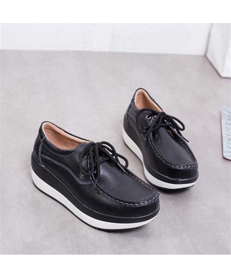 Black leather lace up rocker bottom shoe sneaker | Womens rocker shoes online 2024WS