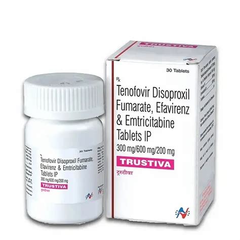 Trustiva Emtricitabine (200mg), Tenofovir Disoproxil Fumarate (300mg) & Efavirenz (600mg ...