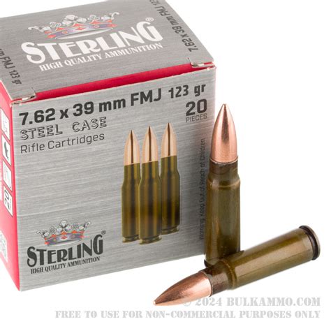 20 Rounds of Bulk 7.62x39 Ammo by Sterling - 123gr FMJ