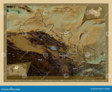 Gansu, China. Physical. Labelled Points of Cities Stock Illustration ...