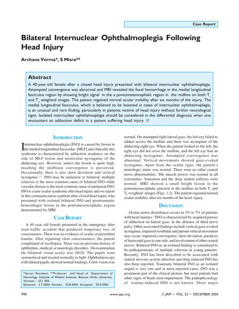 (PDF) Bilateral internuclear ophthalmoplegia following mild head injury