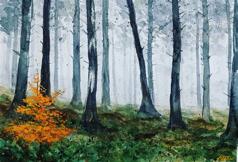 Today's painting - a misty watercolour forest! This took me two hours to complete, and I am ...