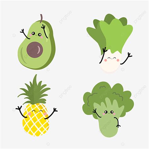 Frutas Y Verduras Set Etiqueta Kawaii PNG ,dibujos Aguacate, Pakcoy ...