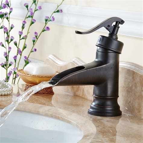 Oil Rubbed Bronze Solid Brass Faucet Waterfall Sink Faucet Cold and Hot Water Single Handle ...