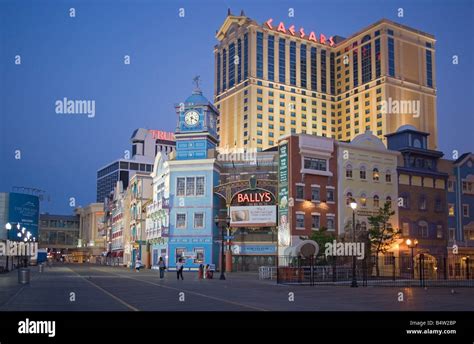 View of the casinos from the Atlantic City boardwalk at dawn in ...