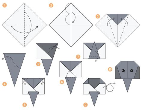 Elephant origami scheme tutorial moving model. Origami for kids. Step ...