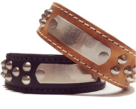 Leather Dog Collars With Nameplate and Studs Wide Dog - Etsy