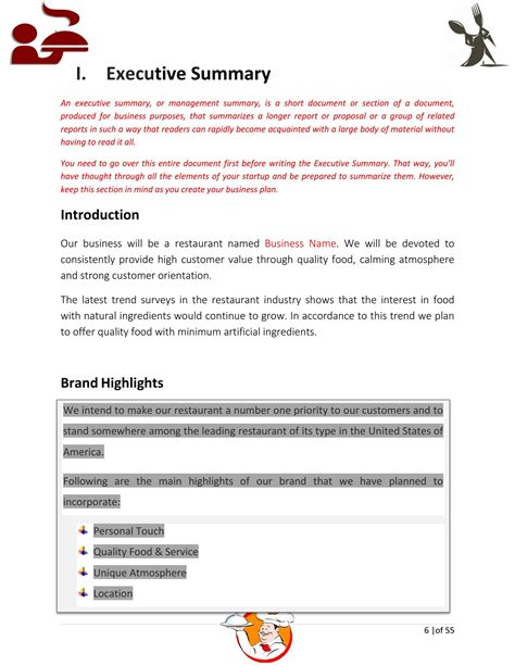 Restaurant Business Plan Template Sample Pages - Black Box Business Plans