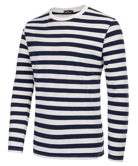 Men's Basic Striped T-Shirt Long Sleeve Crew Neck Cotton Shirt - Navy ...