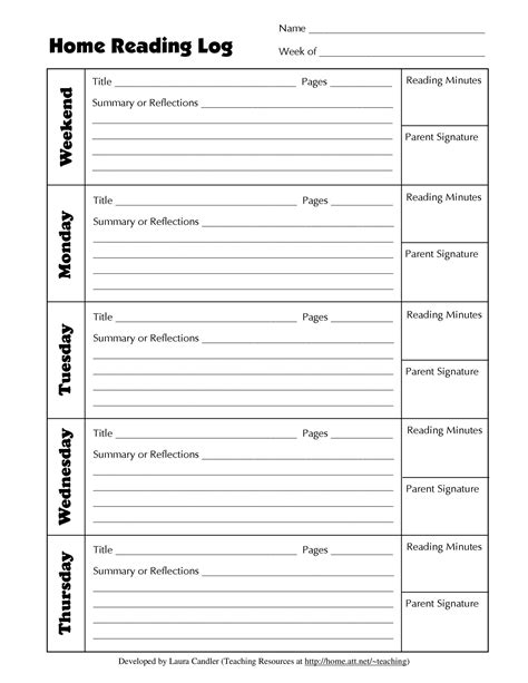 47 Printable Reading Log Templates for Kids, Middle School & Adults