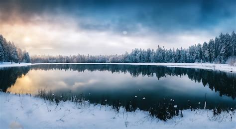 Premium Photo | Beautiful lake full of snow in winter