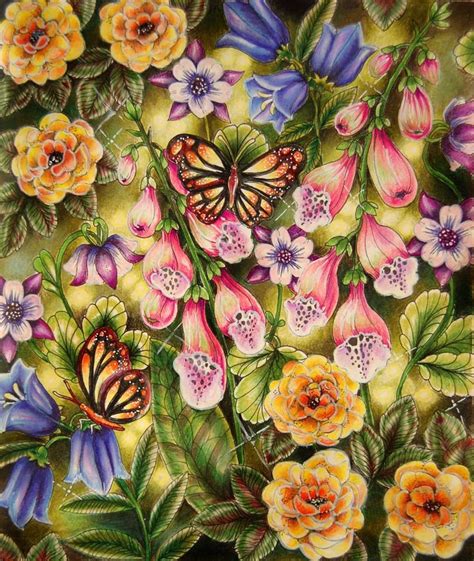 a painting of butterflies and flowers on a green background
