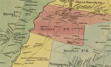 Historic landowners map of East Windsor, Connecticut from 1869 - KNOWOL