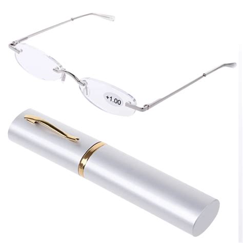 Portable Slim Metal Rimless Reading Glasses Presbyopic Eyeglass Hyperopia Eyewear Mini Case 1.0 ...