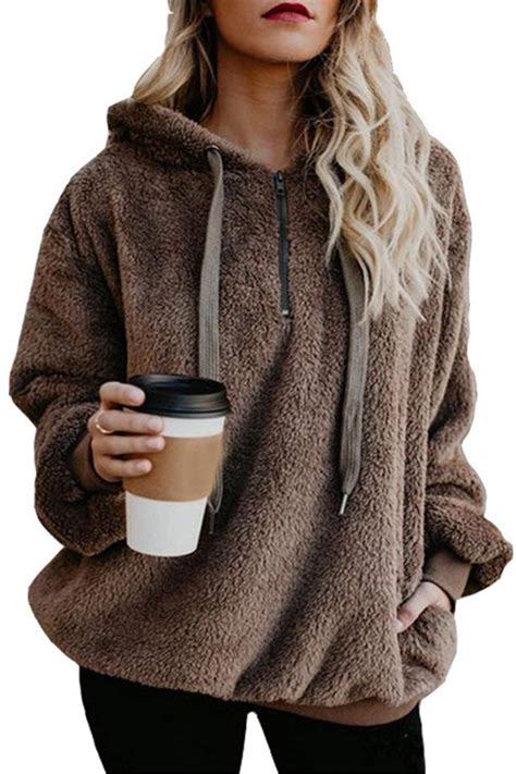 Yanekop Womens Oversized Hoodies Sherpa Sweatshirts Fuzzy Fleece Pullover Fluffy Outerwear With ...