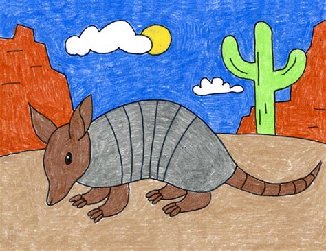 Easy How to Draw an Armadillo Tutorial, Armadillo Coloring Page