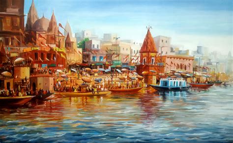 Buy Varanasi ghat at Morning Handmade Painting by SAMIRAN SARKAR. Code ...