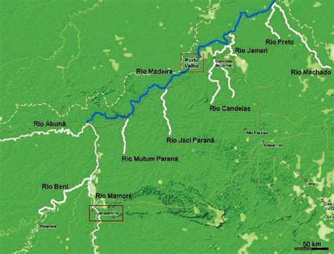 Mapa ilustrativo da região entre Porto Velho e Guajará Mirim. O Rio ...