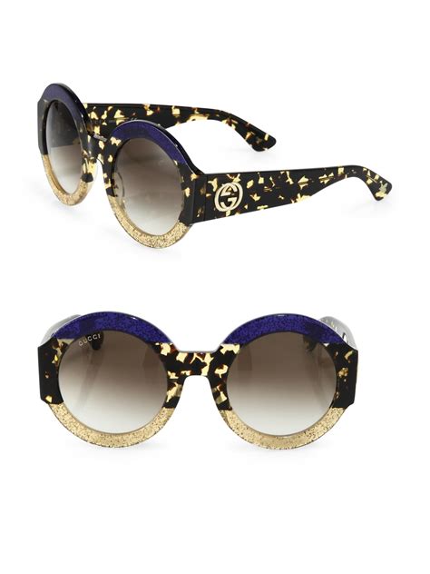 Lyst - Gucci 51mm Oversized Round Colorblock Sunglasses in Blue