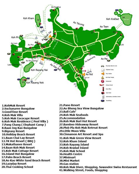 Koh Mak Map. PDF, print and Googlemap of the island.