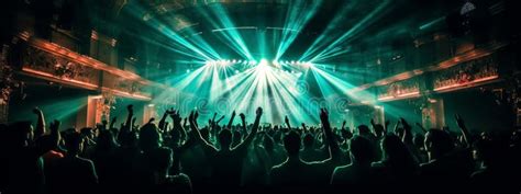 Crowd of People with Raised Hands Dancing in Night Club, Music Festival, Performance, Modern ...