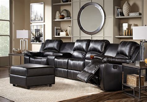 Fenway Heights Black 5 Pc Leather Sectional - Reclining Sectionals (Black) | Leather living room ...
