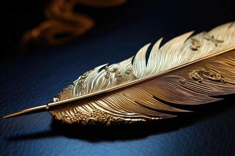 Premium AI Image | Close up of a calligraphy pen with a golden painted feather