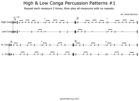 High & Low Conga Percussion Patterns #1 - Sheet music for Congas