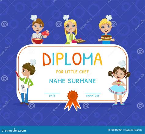 Little Chef Diploma, Kids Cooking Class Certificate Vector Illustration ...