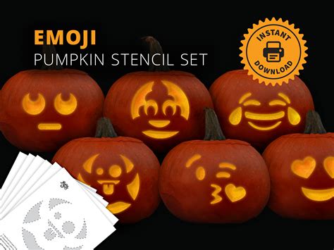 Emoji PRINTABLE Pumpkin Carving Stencil Set Cute Faces - Etsy