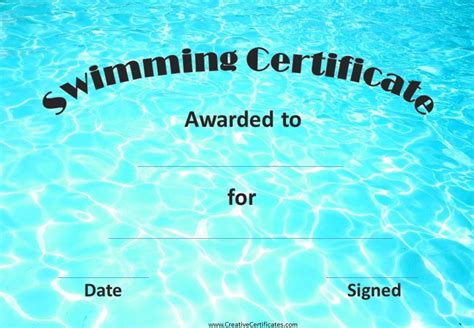 swimming certificate with image of water in the background which looks ...