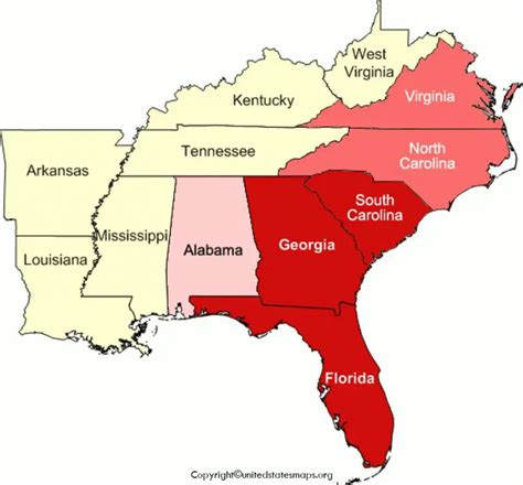 Map Of Southeast US | Southeast Map of US