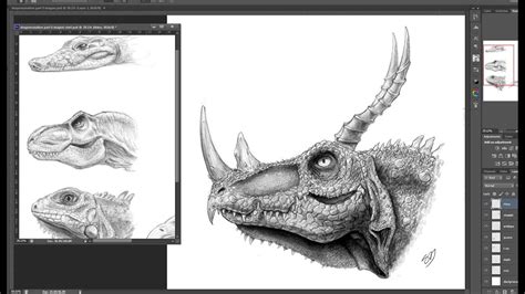 How to draw a dragon head concept design process side view using animal reference - YouTube