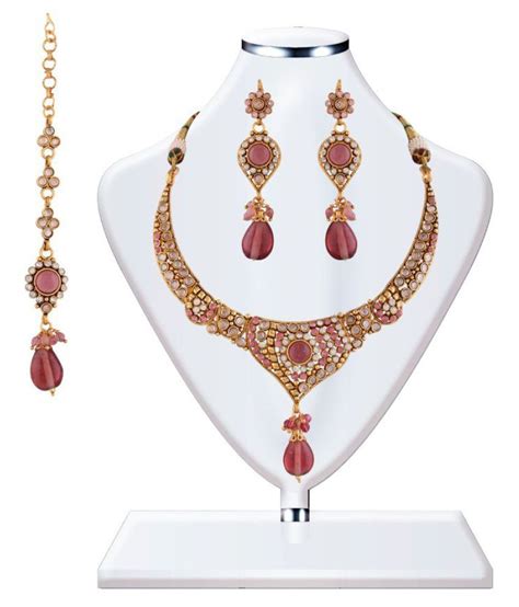 Variation Pink Beads, Kundan Austrian Diamond Necklace Set With Mangtika - Buy Variation Pink ...