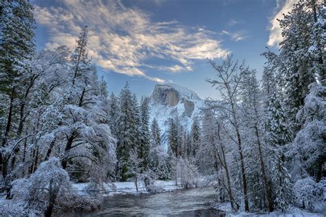 Winter in Yosemite with Half Dome over the Merced River | Photos by Joseph C. Filer