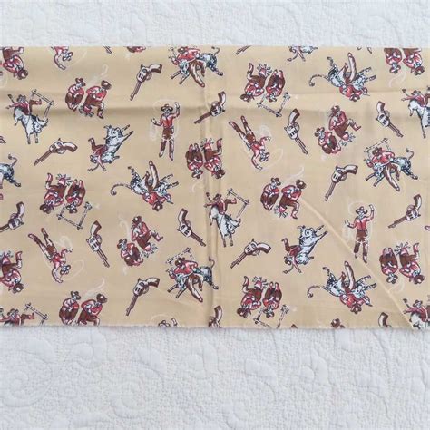 Vintage Western Print Cotton Fabric Cowboys Horses Ca… - Gem