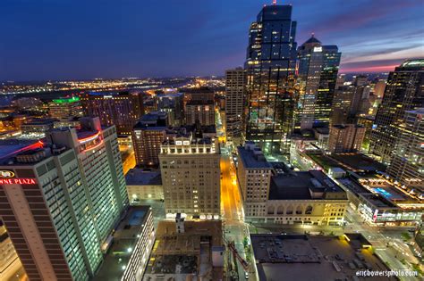 Downtown Kansas City skyline sunrise photography from P&L Bldg