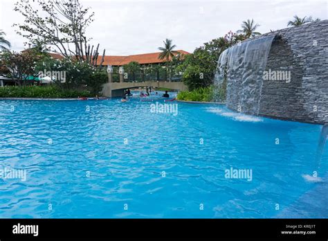 Kota Kinabalu, Malaysia - February 18, 2017: Swimming pool at Shangri ...