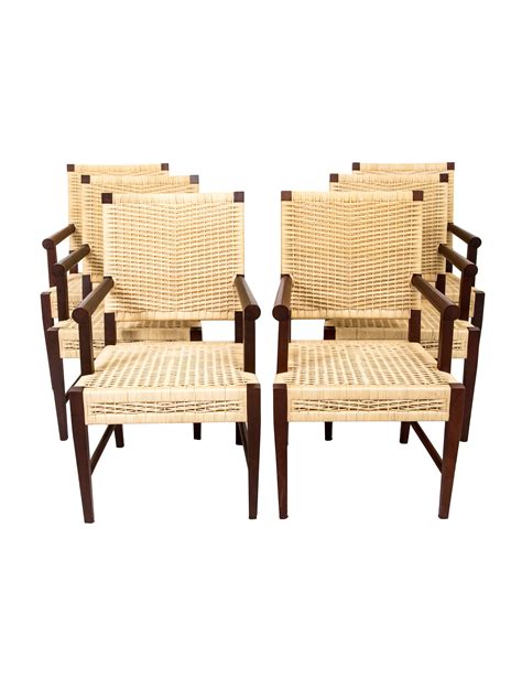 Donghia Merbau Wood & Wicker Dining Chairs - Brown Seating, Furniture ...