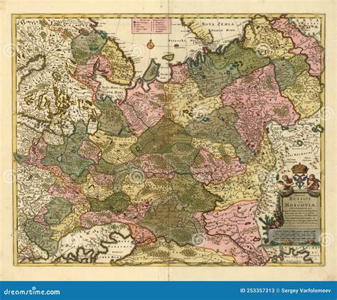 Medieval Ancient Map of Moskovia by the Cartographer F. De Vitt from 1606. Modern Name Russia ...