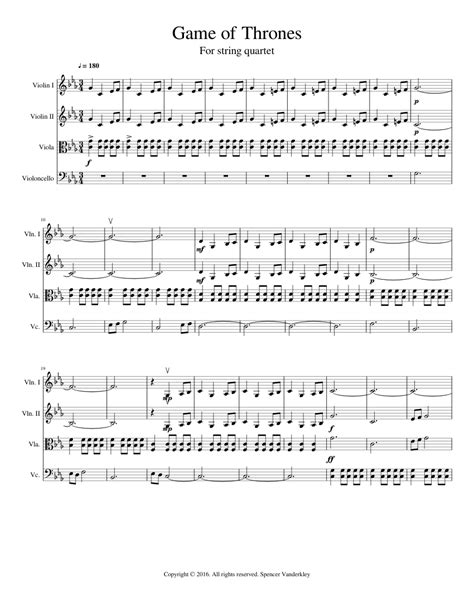 Game of Thrones Theme - string quartet Sheet music for Violin, Cello ...