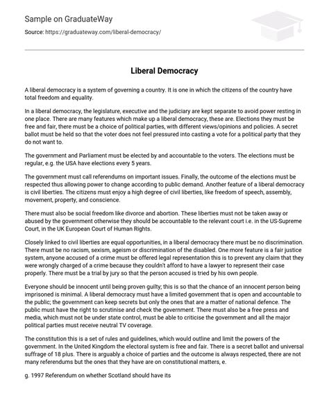 Liberal Democracy Essay Example | GraduateWay