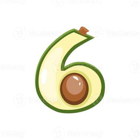 Cartoon avocado number 6, digit six 18734617 PNG