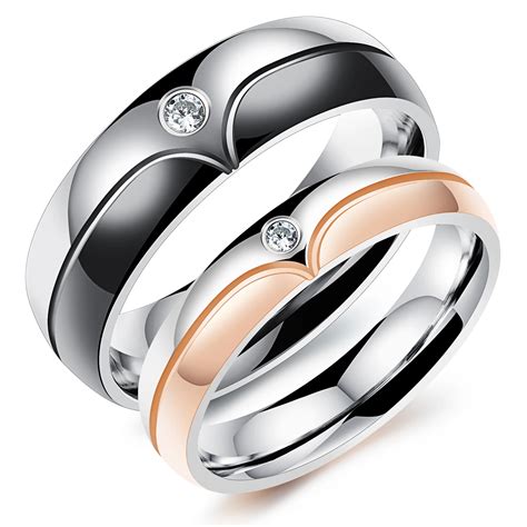 Aliexpress.com : Buy Fashion Lovers Wedding Stainless Steel Band Black & Rose Gold color Rings ...